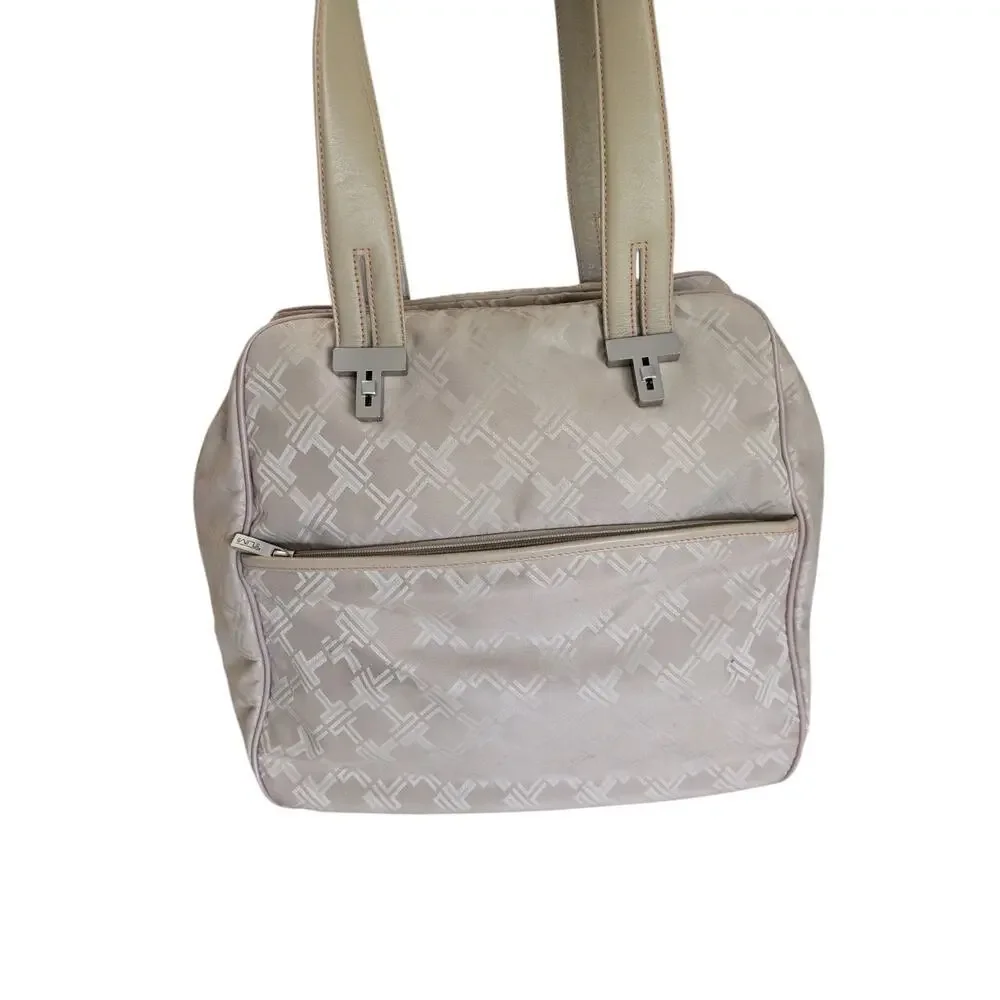 TUMI Signature Collection Logo Nylon Weekender Carry On Duffle Travel Bag Beige